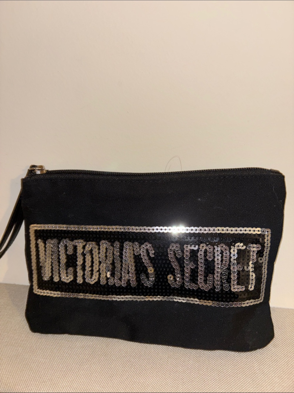 Victoria's Secret Black Sequin Logo Wristlet Pouch
